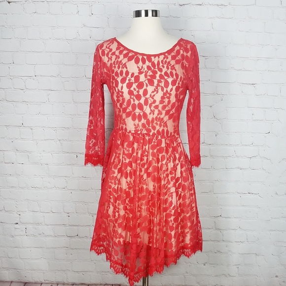 Free People Lace A-line Dress  | Red - Picture 2 of 8